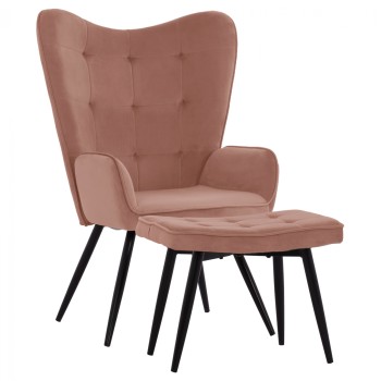 FK8918.02 armchair, dusty pink velvet, footstool