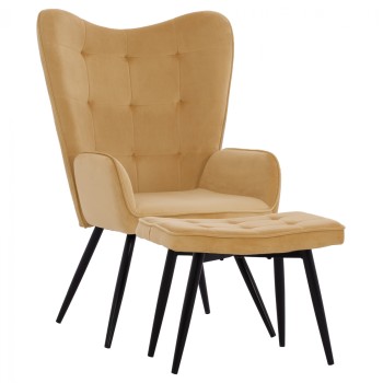 FK8918.09 armchair CRAWLEY, gold velvet, footstool, 70X57X103