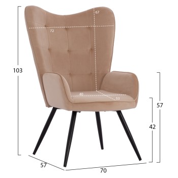 FK8918.11 armchair CRAWLEY, beige velvet, footstool, 70x57x103 FK8918.11 armchair CRAWLEY, beige velvet, footstool, 70x57x103
