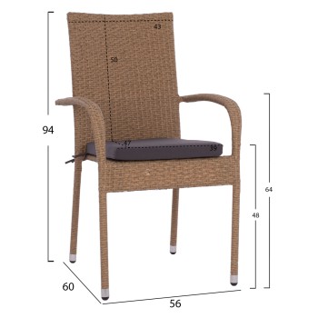 ARMCHAIR “ANISHA” METAL WITH BROWN-MOCHA WICKER AND SEAT CUSHION FK5685.02 56x60x94H CM. ARMCHAIR “ANISHA” METAL WITH BROWN-MOCHA WICKER AND SEAT CUSHION FK5685.02 56x60x94H CM.
