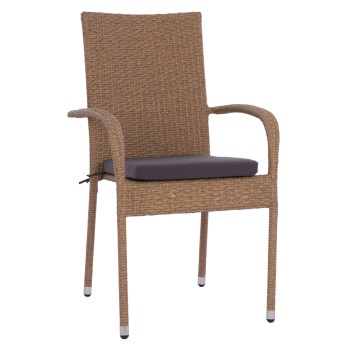ARMCHAIR “ANISHA” METAL WITH BROWN-MOCHA WICKER AND SEAT CUSHION FK5685.02   56x60x94H CM.