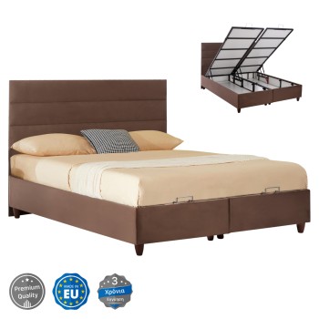 FK623.02  BROWN VELVET BED WITH STORAGE SPACE ELOISE FOR MATTRESS 160x200 cm.