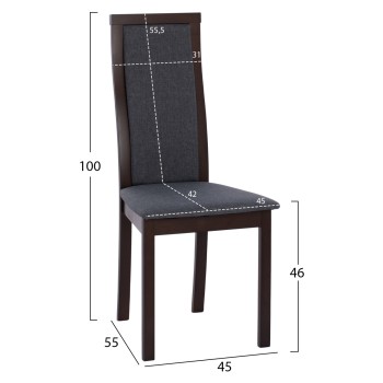 CHAIR BEECH WOOD IN WALNUT COLOR FK9257.01 45x55x100Hcm. CHAIR BEECH WOOD IN WALNUT COLOR FK9257.01 45x55x100Hcm.