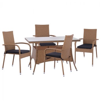 ΣΕΤ ΤΡΑΠΕΖΑΡΙΑΣ 5ΤΜΧ ΤΡΑΠ. 120Χ70 & ΠΟΛΥΘΡΟΝΕΣ WICKER RATTAN ΜΠΕΖ ΚΑΦΕ FK11711.32