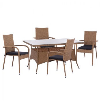 ΣΕΤ ΤΡΑΠΕΖΑΡΙΑΣ 5ΤΜΧ ΤΡΑΠ. 150Χ90 & ΠΟΛΥΘΡΟΝΕΣ WICKER RATTAN ΜΠΕΖ ΚΑΦΕ FK11713.02