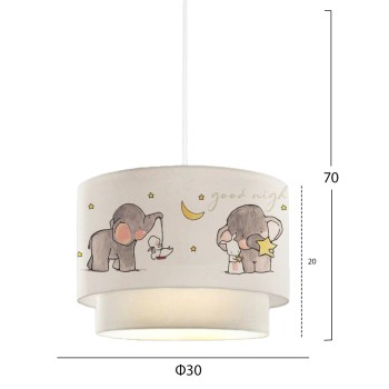PENDANT CEILING LAMP BALOO FK7572.01 KIDS’ ROOM DOUBLE DRUM SHADE WITH ELEPHANT FIGURES- WHITE