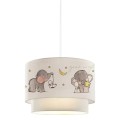 PENDANT CEILING LAMP BALOO FK7572.01 KIDS’ ROOM DOUBLE DRUM SHADE WITH ELEPHANT FIGURES- WHITE