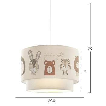 PENDANT CEILING LAMP BALOO FK7572.02 KIDS’ ROOM DOUBLE WHITE DRUM SHADE WITH MULTICOLORED ANIMAL FIGURES PENDANT CEILING LAMP BALOO FK7572.02 KIDS’ ROOM DOUBLE WHITE DRUM SHADE WITH MULTICOLORED ANIMAL FIGURES