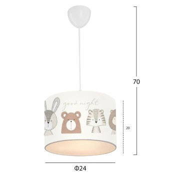 KID'S ROOM CEILING PENDANT LAMP FB97576.01 CYLINDRICAL CAP FABRIC WHITE WITH CUTE ANIMAL FIGURES Φ24x70cm KID'S ROOM CEILING PENDANT LAMP FB97576.01 CYLINDRICAL CAP FABRIC WHITE WITH CUTE ANIMAL FIGURES Φ24x70cm