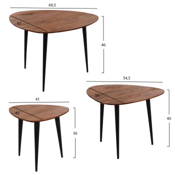 3 NESTING TABLES EMILIANO FK9256 ACACIA WOOD WITH METAL BLACK LEGS 69,5x67x46H CM. 3 NESTING TABLES EMILIANO FK9256 ACACIA WOOD WITH METAL BLACK LEGS 69,5x67x46H CM.