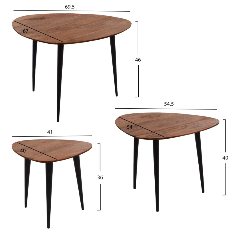 3 NESTING TABLES EMILIANO FK9256 ACACIA WOOD WITH METAL BLACK LEGS 69,5x67x46H CM. 3 NESTING TABLES EMILIANO FK9256 ACACIA WOOD WITH METAL BLACK LEGS 69,5x67x46H CM.