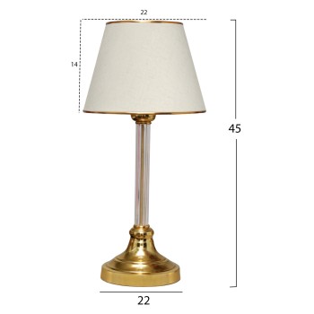TABLE LAMP FK7591.02 GOLD BASE, TRANSPARENT PILLAR, ECRU CAP