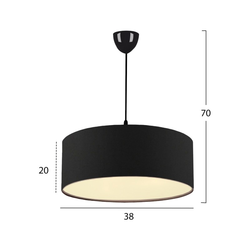 PENDANT CEILING LAMP FK7620.03 BLACK TEXTILE DRUM SHADE PENDANT CEILING LAMP FK7620.03 BLACK TEXTILE DRUM SHADE