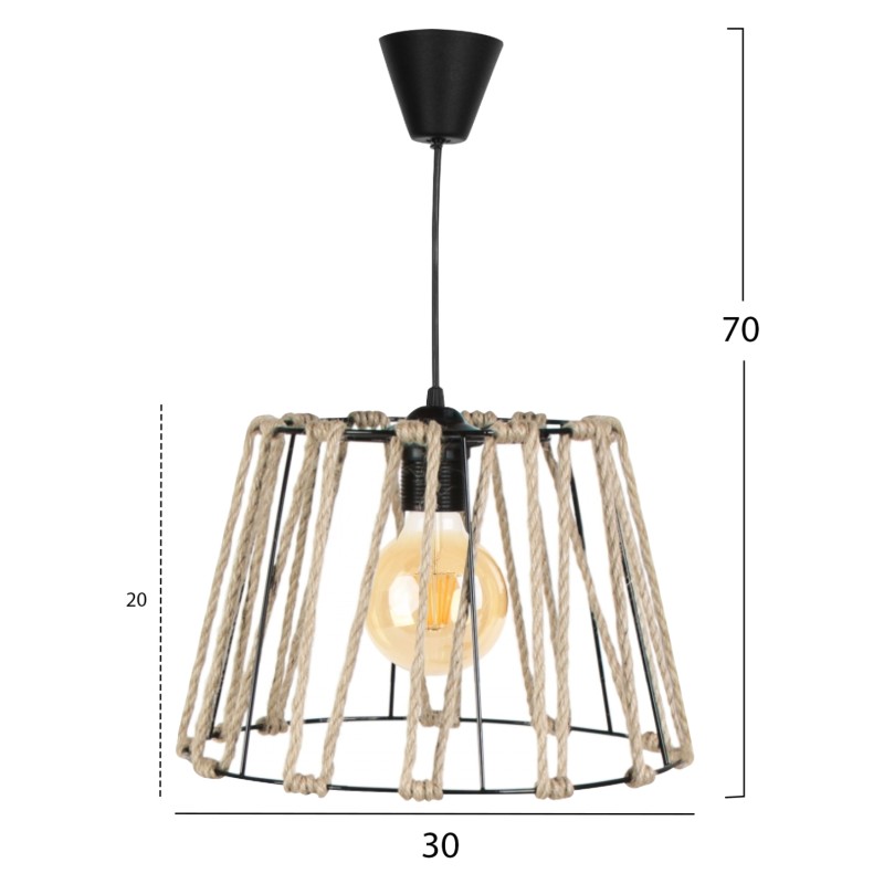 PENDANT CEILING LAMP FK7617.01 BLACK METAL-RODS BODY WITH ROPE DESIGN CAP