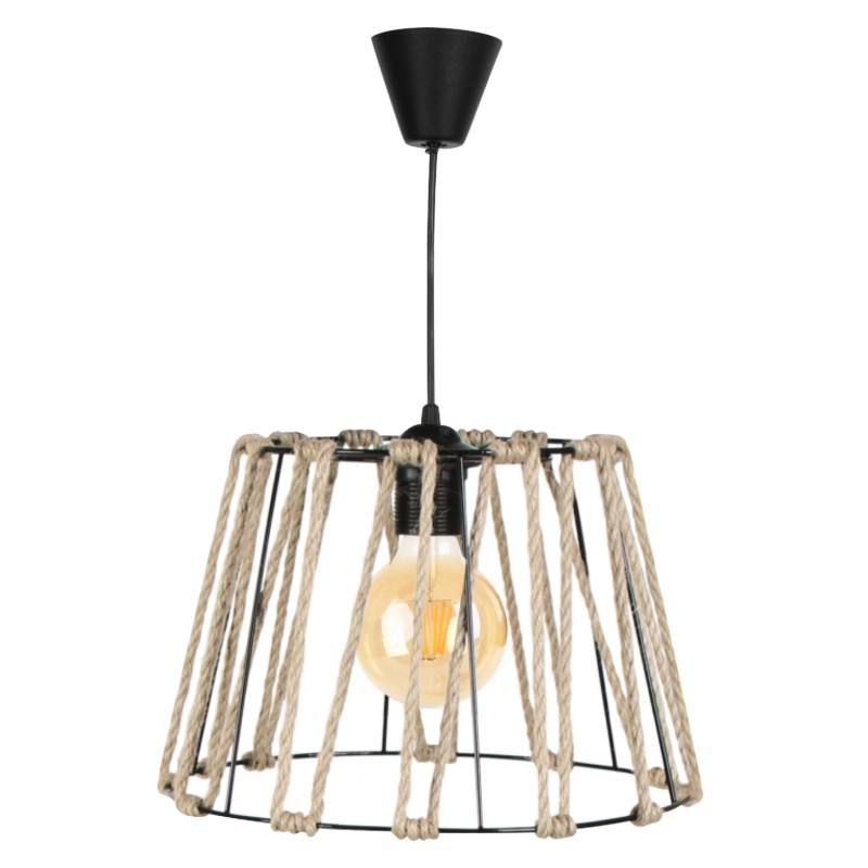 PENDANT CEILING LAMP FK7617.01 BLACK METAL-RODS BODY WITH ROPE DESIGN CAP