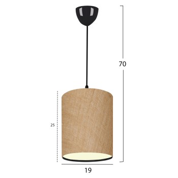 PENDANT CEILING LAMP FK7623.01 BLACK PILLAR, SAND-COLORED JUTE FABRIC DRUM SHADE