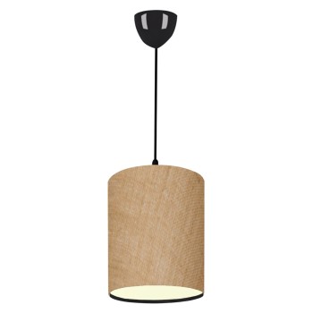 PENDANT CEILING LAMP FK7623.01 BLACK PILLAR, SAND-COLORED JUTE FABRIC DRUM SHADE