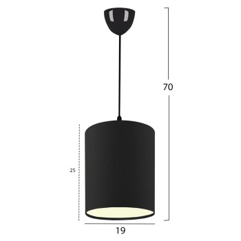 PENDANT CEILING LAMP FK7623.02 BLACK PILLAR, BLACK JUTE FABRIC DRUM SHADE