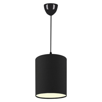 PENDANT CEILING LAMP FK7623.02 BLACK PILLAR, BLACK JUTE FABRIC DRUM SHADE