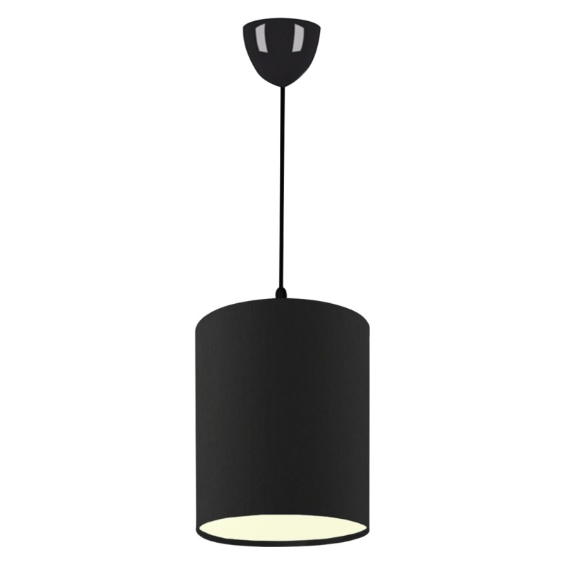PENDANT CEILING LAMP FK7623.02 BLACK PILLAR, BLACK JUTE FABRIC DRUM SHADE