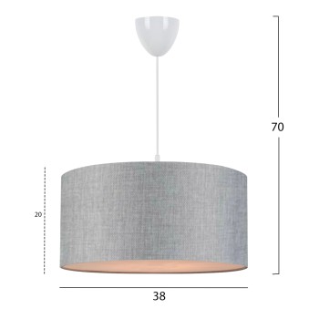 PENDANT CEILING LAMP FK7620.04 GREY TEXTILE DRUM SHADE