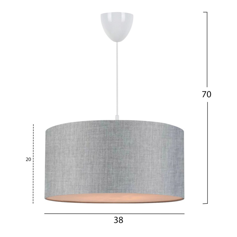 PENDANT CEILING LAMP FK7620.04 GREY TEXTILE DRUM SHADE PENDANT CEILING LAMP FK7620.04 GREY TEXTILE DRUM SHADE