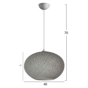 PENDANT CEILING LAMP FK7624.01 GREY OVAL-SHAPED SPHERE, KNITTED ROPE, INDOORS