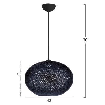PENDANT CEILING LAMP FK7624.03 BLACK OVAL-SHAPED SPHERE, KNITTED ROPE, INDOORS PENDANT CEILING LAMP FK7624.03 BLACK OVAL-SHAPED SPHERE, KNITTED ROPE, INDOORS