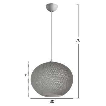 PENDANT CEILING LAMP FK7625.01 GREY SLIGHTLY OVAL-SHAPED SPHERE, KNITTED ROPE, INDOORS