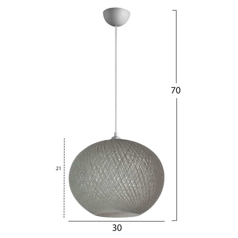 PENDANT CEILING LAMP FK7625.01 GREY SLIGHTLY OVAL-SHAPED SPHERE, KNITTED ROPE, INDOORS PENDANT CEILING LAMP FK7625.01 GREY SLIGHTLY OVAL-SHAPED SPHERE, KNITTED ROPE, INDOORS