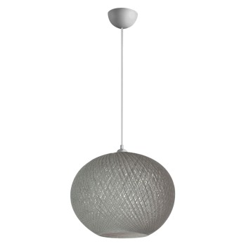 PENDANT CEILING LAMP FK7625.01 GREY SLIGHTLY OVAL-SHAPED SPHERE, KNITTED ROPE, INDOORS