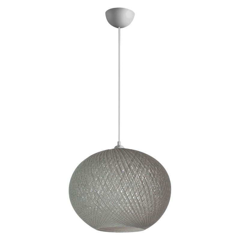 PENDANT CEILING LAMP FK7625.01 GREY SLIGHTLY OVAL-SHAPED SPHERE, KNITTED ROPE, INDOORS PENDANT CEILING LAMP FK7625.01 GREY SLIGHTLY OVAL-SHAPED SPHERE, KNITTED ROPE, INDOORS