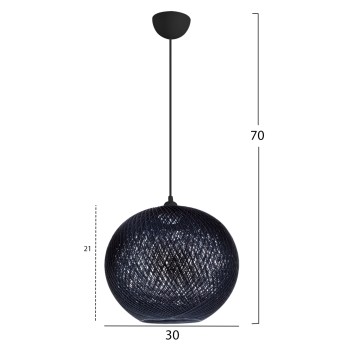PENDANT CEILING LAMP FK7625.03 BLACK SLIGHTLY OVAL-SHAPED SPHERE, KNITTED ROPE, INDOORS