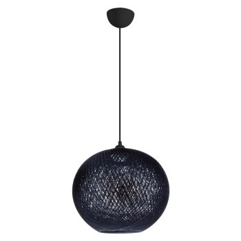 PENDANT CEILING LAMP FK7625.03 BLACK SLIGHTLY OVAL-SHAPED SPHERE, KNITTED ROPE, INDOORS