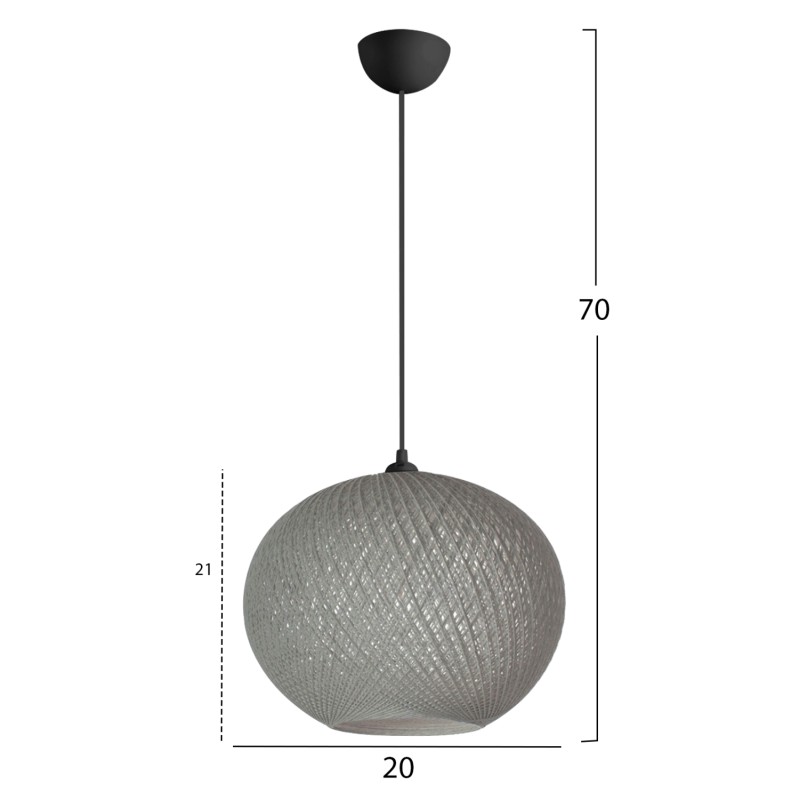 PENDANT CEILING LAMP FK7626.01 GREY SPHERE, KNITTED ROPE, INDOORS