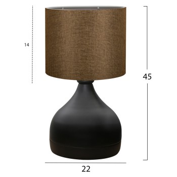 TABLE LAMP FK7593.02 BLACK METAL BODY, BROWN DRUM SHADE FABRIC Φ18,5x45Ηcm.