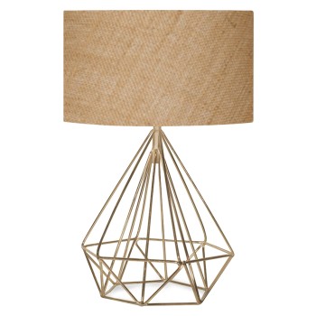 TABLE LAMP FK7606.01 GOLD METAL BODY, SANDY BEIGE DRUM SHADE FABRIC