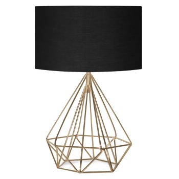 TABLE LAMP FK7606.02 GOLD METAL BODY, BLACK DRUM SHADE FABRIC