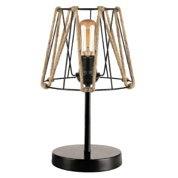 DECORATIVE TABLE LAMP FK7618.01 BLACK BASE, BLACK MESH CAP WITH ROPE