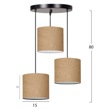 CEILING LAMP FK7622.01 BLACK BASE, 3-PIECE SAND COLORED DRUM SHADES ASYMMETRICAL CEILING LAMP FK7622.01 BLACK BASE, 3-PIECE SAND COLORED DRUM SHADES ASYMMETRICAL