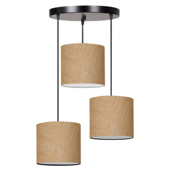 CEILING LAMP FK7622.01 BLACK BASE, 3-PIECE SAND COLORED DRUM SHADES ASYMMETRICAL