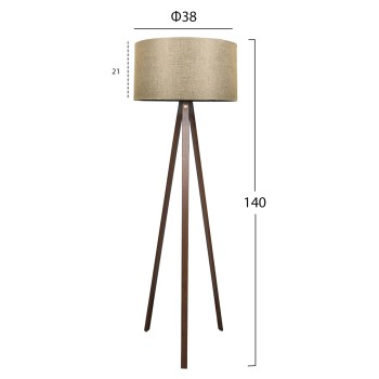 FLOOR STANDING LAMP FK7578.03 WALNUT COLOR TRIPOD, GOLDEN-BROWN CAP FLOOR STANDING LAMP FK7578.03 WALNUT COLOR TRIPOD, GOLDEN-BROWN CAP
