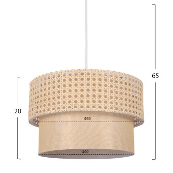 PENDANT CEILING LAMP FK7628.01 TWO-LAYER DRUM-RATTAN AND FABRIC, METAL FRAME