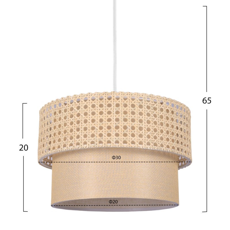 PENDANT CEILING LAMP FK7628.01 TWO-LAYER DRUM-RATTAN AND FABRIC, METAL FRAME PENDANT CEILING LAMP FK7628.01 TWO-LAYER DRUM-RATTAN AND FABRIC, METAL FRAME