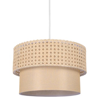 PENDANT CEILING LAMP FK7628.01 TWO-LAYER DRUM-RATTAN AND FABRIC, METAL FRAME