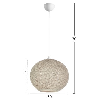 PENDANT CEILING LAMP FK7625.02 ECRU SLIGHTLY OVAL-SHAPED SPHERE, KNITTED ROPE, INDOORS PENDANT CEILING LAMP FK7625.02 ECRU SLIGHTLY OVAL-SHAPED SPHERE, KNITTED ROPE, INDOORS