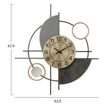 WALL DECOR CLOCK FK7557 METAL WITH ABSTRACT GEOMETRICAL SHAPES-GREY, DARK GREY, GOLD WALL DECOR CLOCK FK7557 METAL WITH ABSTRACT GEOMETRICAL SHAPES-GREY, DARK GREY, GOLD