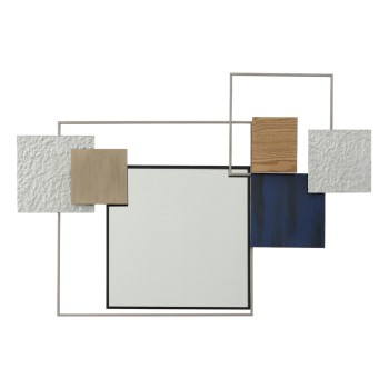 WALL DECOR FK7563 METAL MIRROR WITH SQUARE SHAPES OF VARIOUS COLORS AROUND IT- WHITE, OFF WHITE, BEIGE, BLUE, GREY