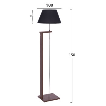 FLOOR STANDING LAMP FK7609.02 150CM WALNUT COLORED MDF, BLACK CAP FLOOR STANDING LAMP FK7609.02 150CM WALNUT COLORED MDF, BLACK CAP