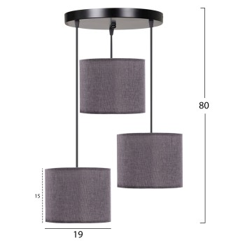 CEILING LAMP FK7622.13 BLACK BASE, 3-PIECE LIGHT GREY DRUM SHADES ASYMMETRICAL CEILING LAMP FK7622.13 BLACK BASE, 3-PIECE LIGHT GREY DRUM SHADES ASYMMETRICAL
